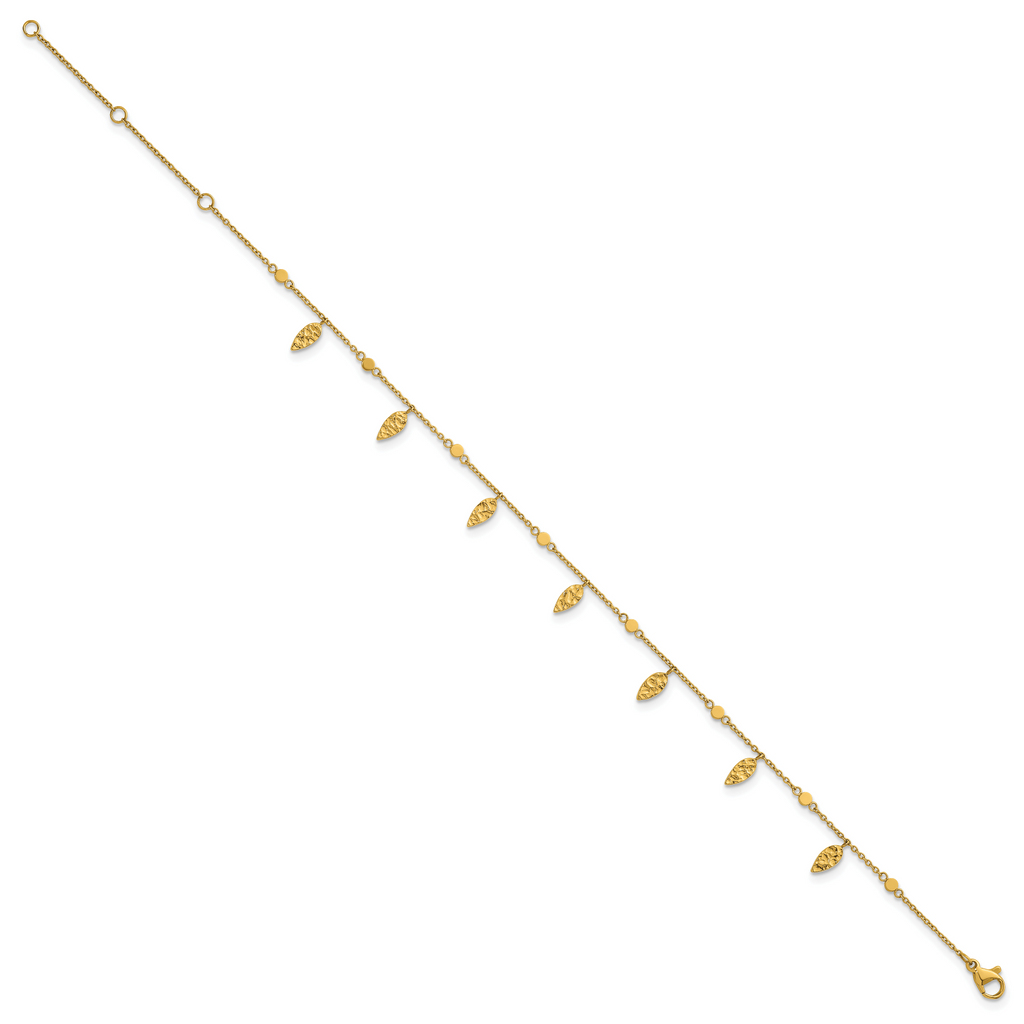 Women's Gold-Tone Polished Leaf Stainless Steel Anklet