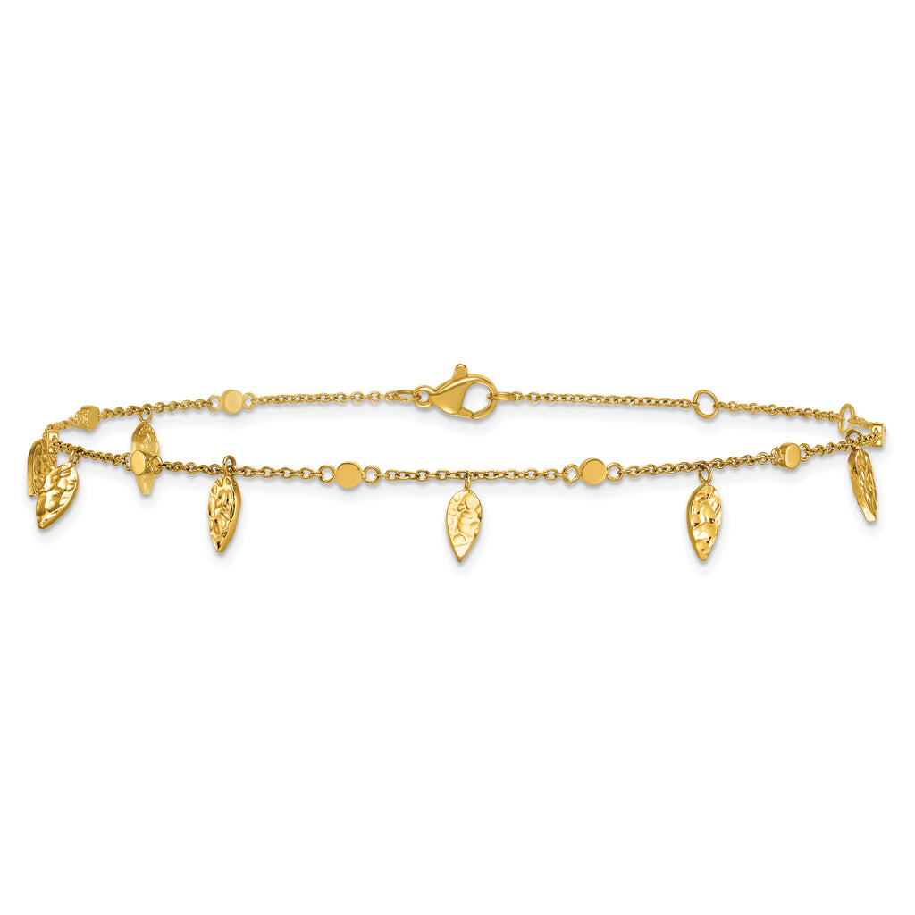 Women's Gold-Tone Polished Leaf Stainless Steel Anklet