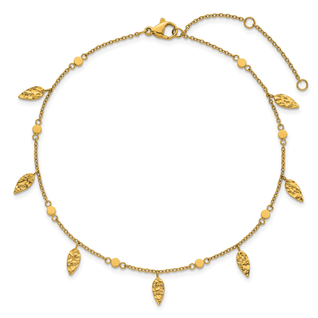 Women's Gold-Tone Polished Leaf Stainless Steel Anklet