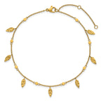 Women's Gold-Tone Polished Leaf Stainless Steel Anklet