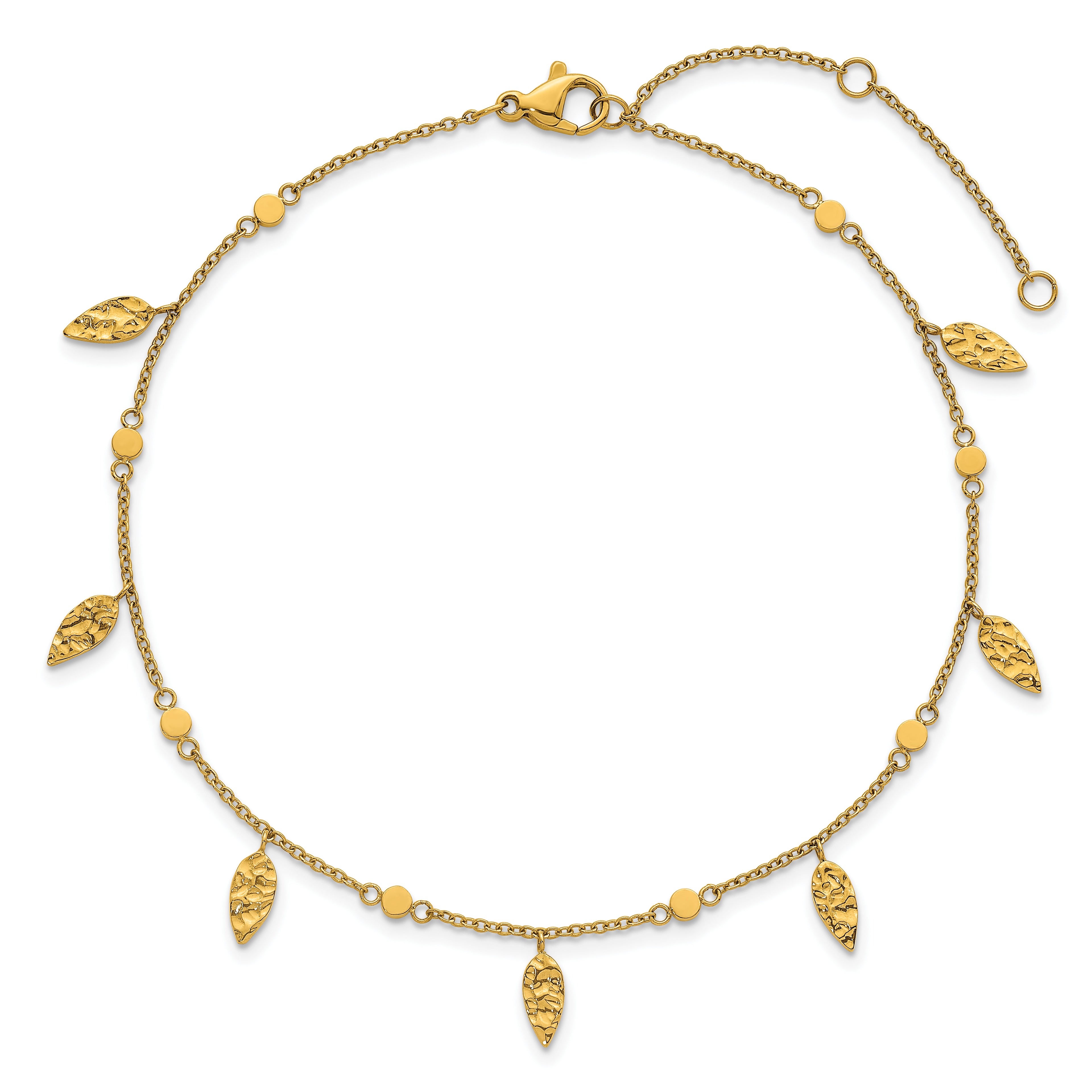 Women's Gold-Tone Polished Leaf Stainless Steel Anklet