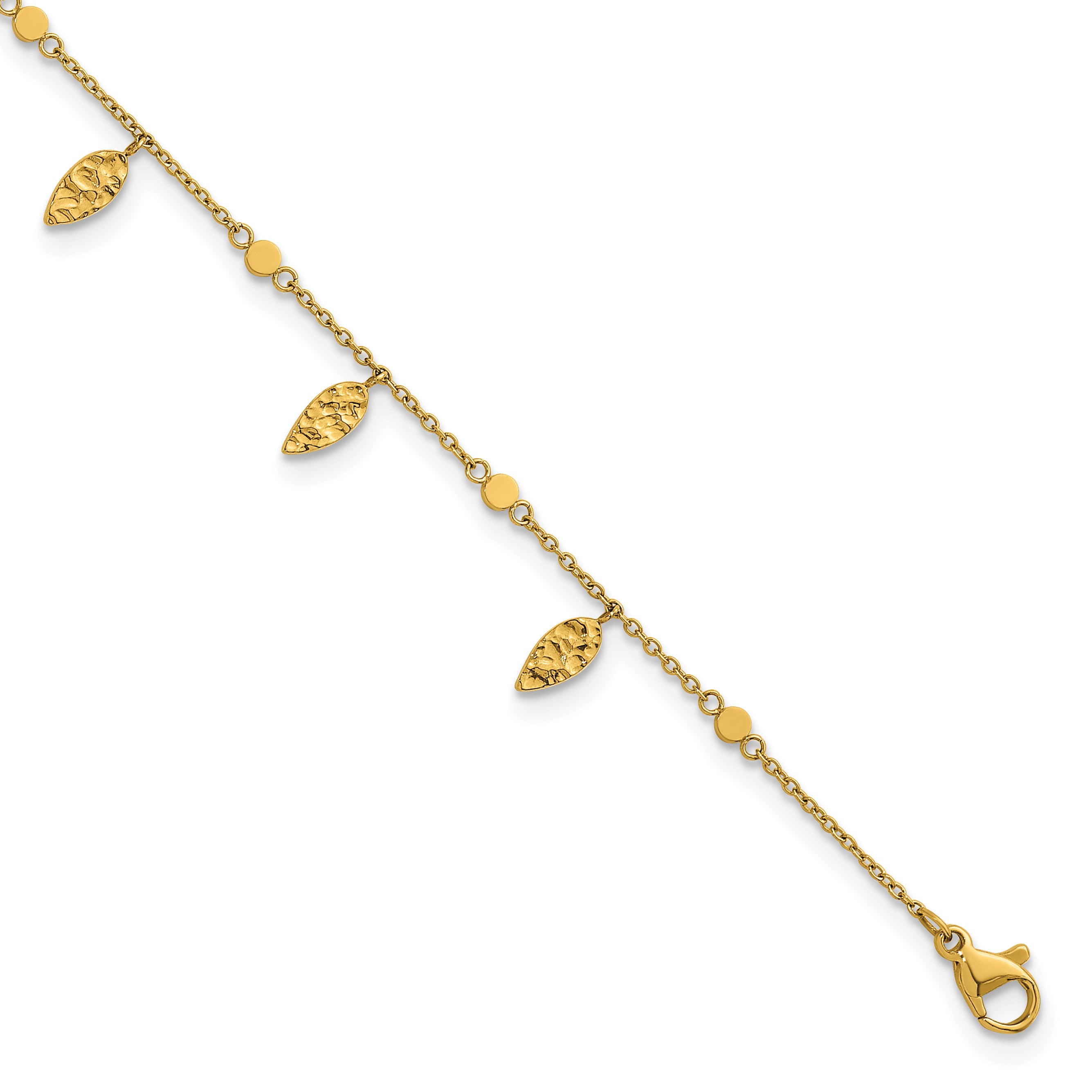 Women's Gold-Tone Polished Leaf Stainless Steel Anklet