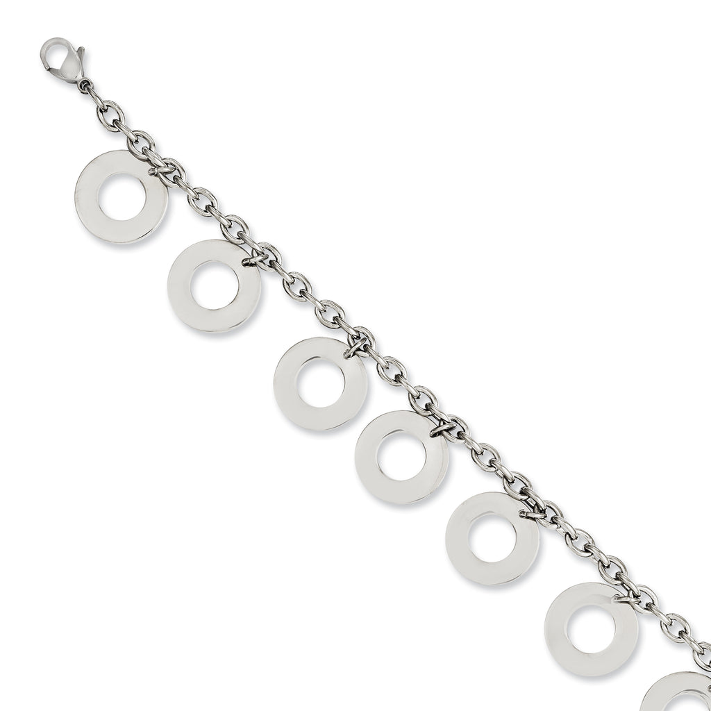 Stainless Steel Polished Dangle Circles Bracelet for Women