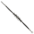 Stainless Steel Antiqued and Polished Leather with ext Bracelet for Women