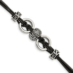 Stainless Steel Antiqued and Polished Leather with ext Bracelet for Women