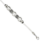 Stainless Steel White Leather with Antiqued Beads with ext Bracelet for Women