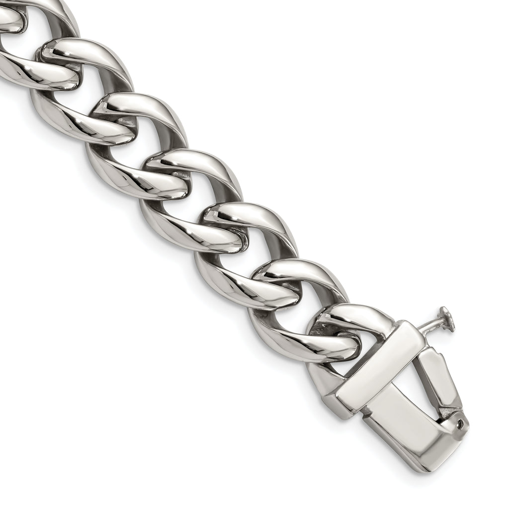 Stainless Steel Polished Curb Chain ID Bracelet for Men
