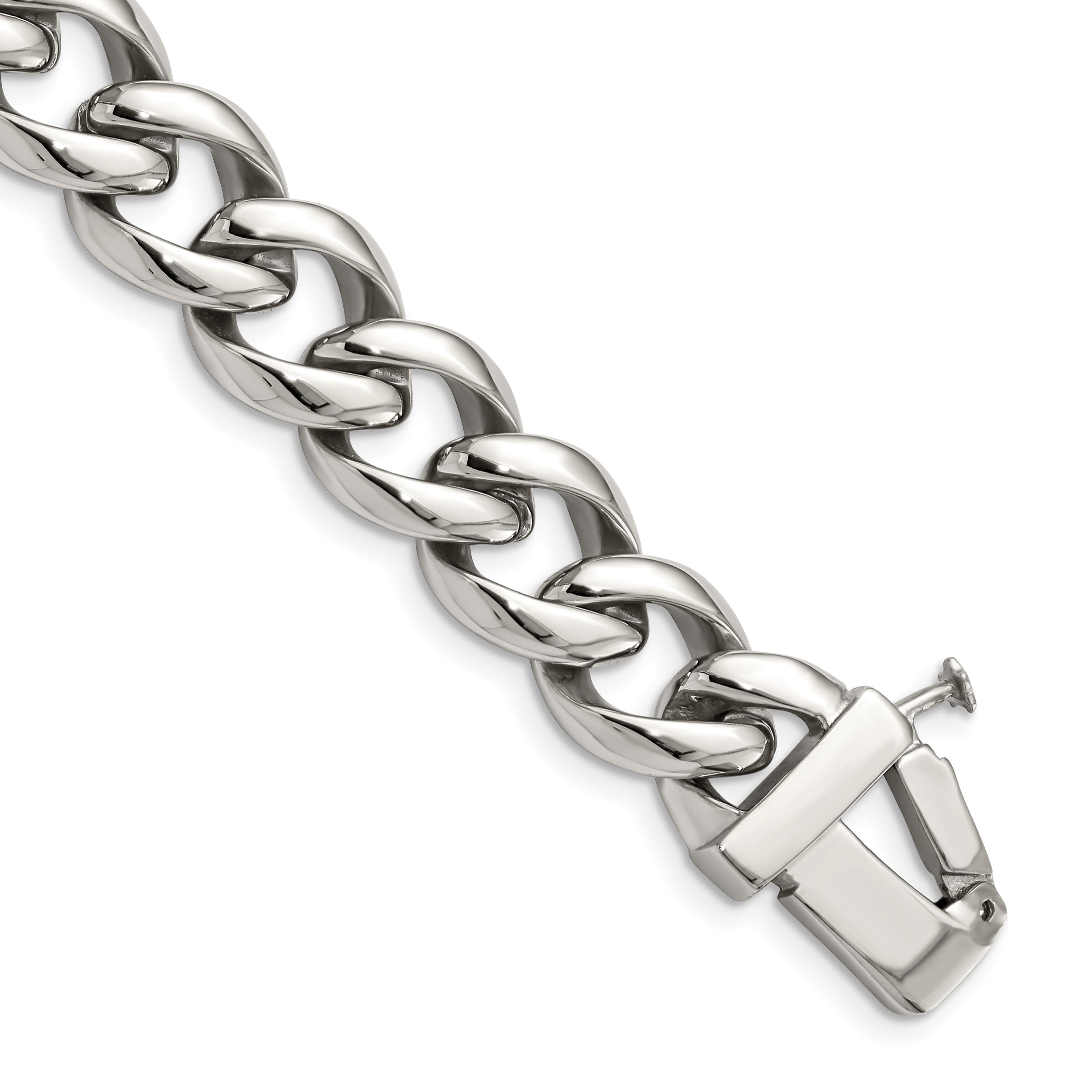 Stainless Steel Polished Curb Chain ID Bracelet for Men
