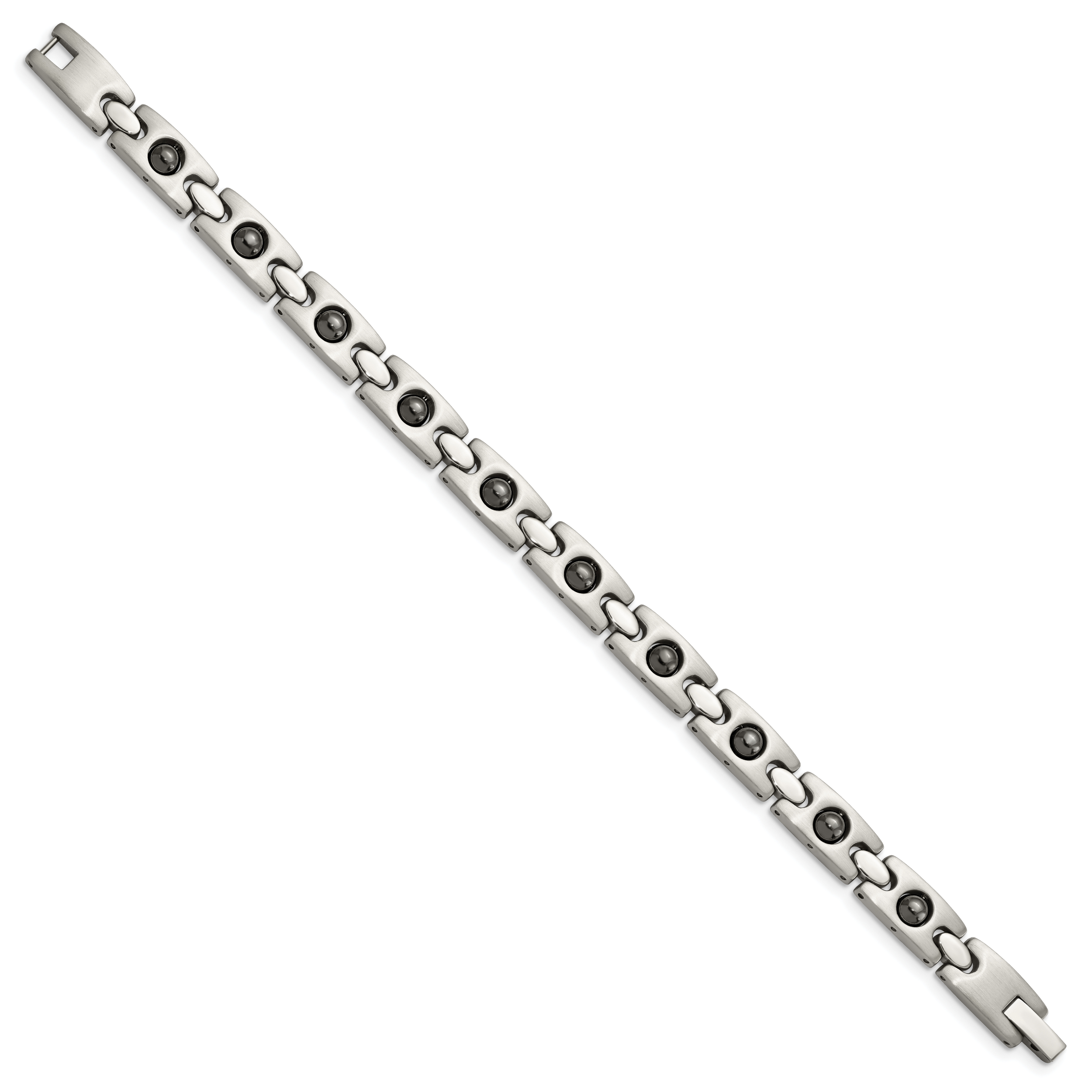 Stainless Steel Brushed and Polished with Magnetic Ball Accent Link Bracelet for Men