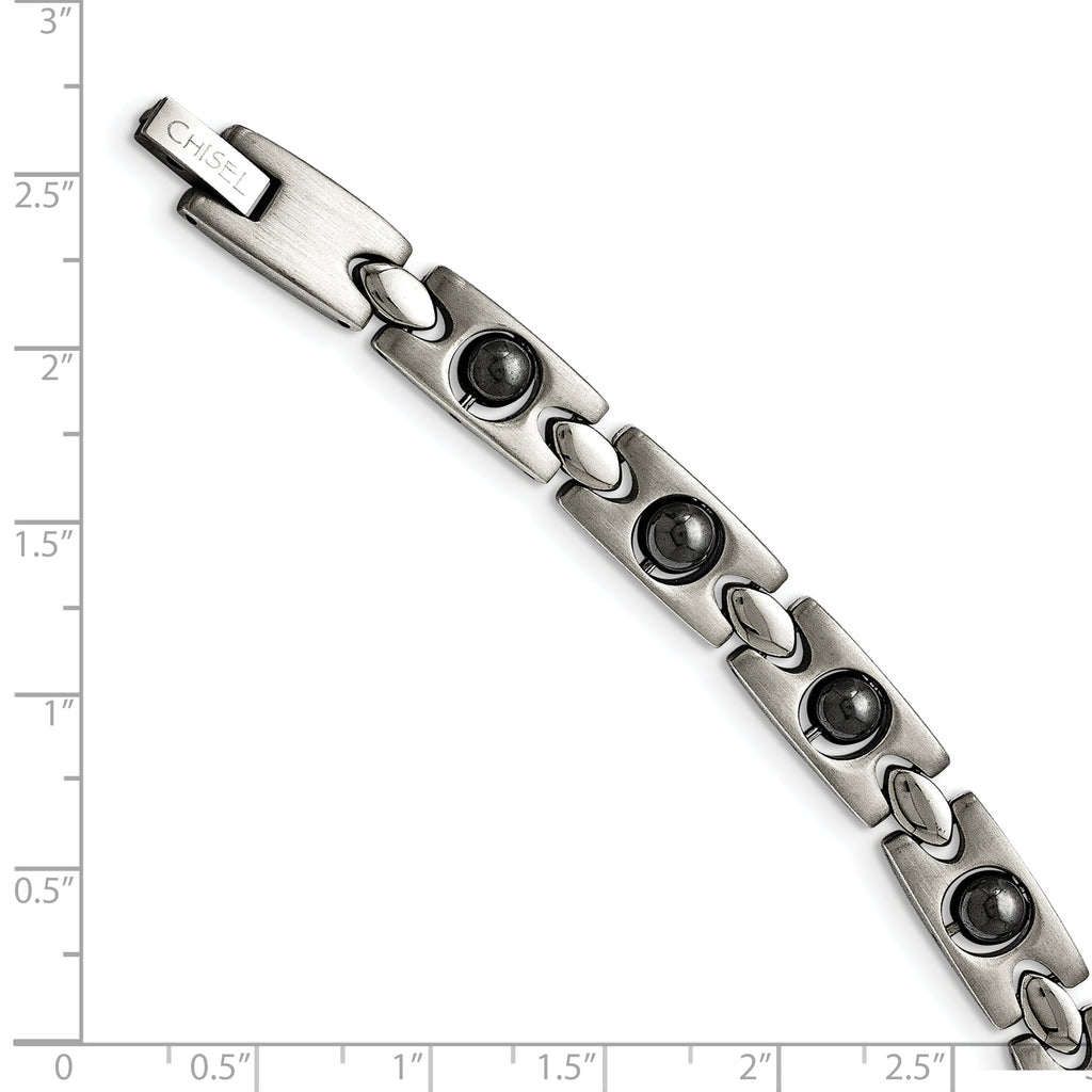 Stainless Steel Brushed and Polished with Magnetic Ball Accent Link Bracelet for Men