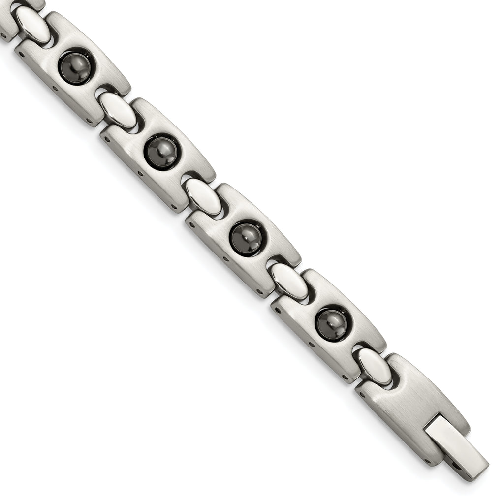 Stainless Steel Brushed and Polished with Magnetic Ball Accent Link Bracelet for Men