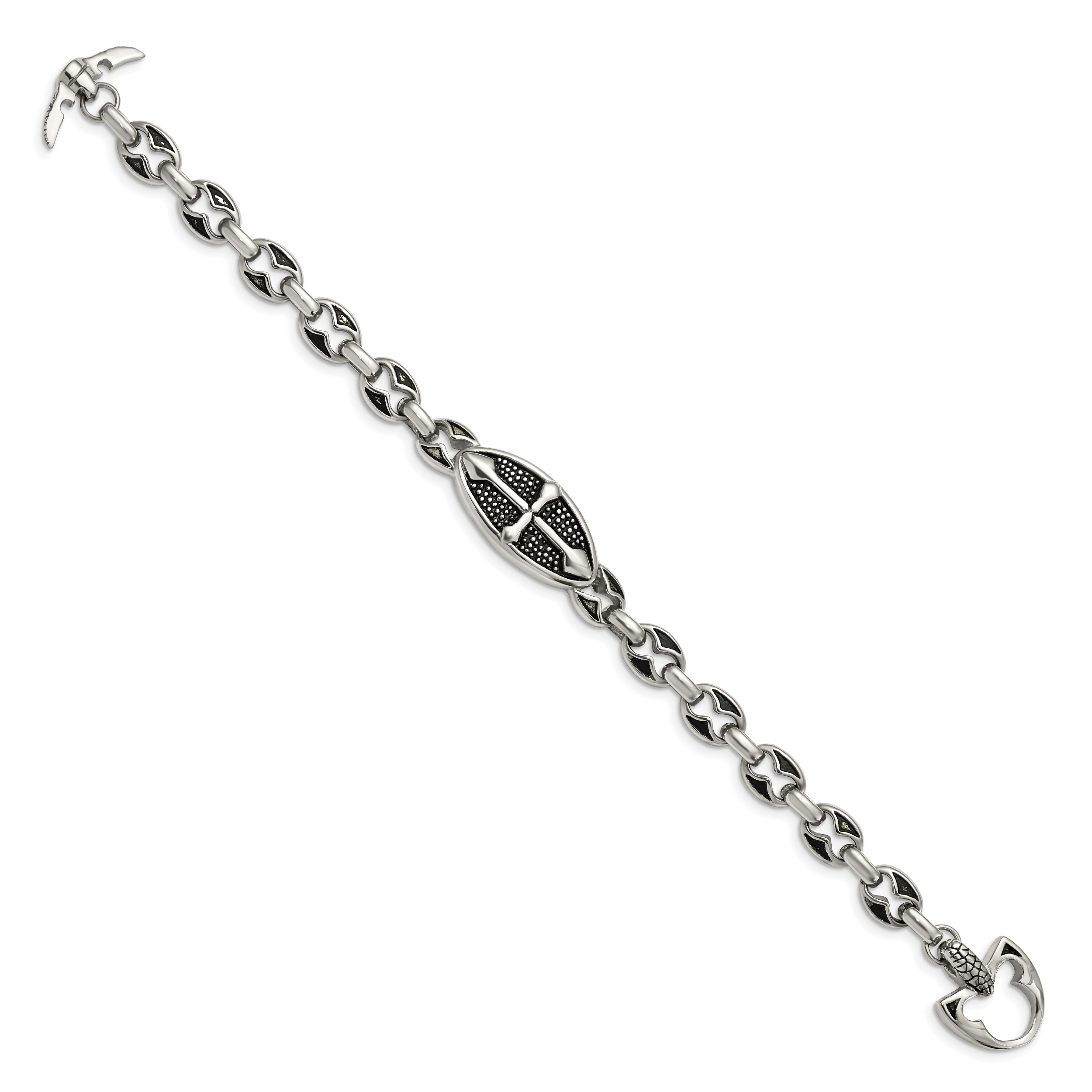 Stainless Steel Antiqued Textured and Polished Cross Toggle Bracelet for Men Secondary image
