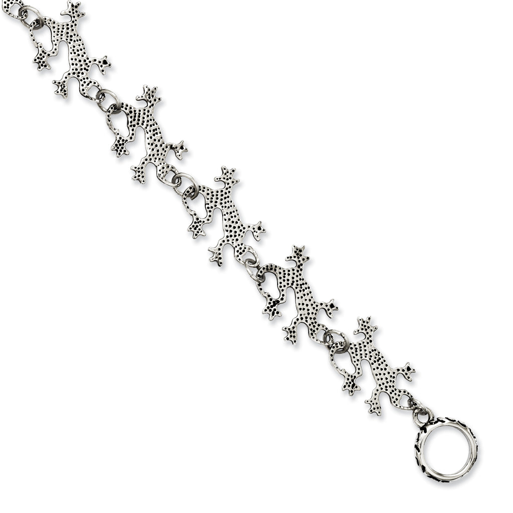 Stainless Steel Polished & Antiqued Lizards Toggle Bracelet for Men