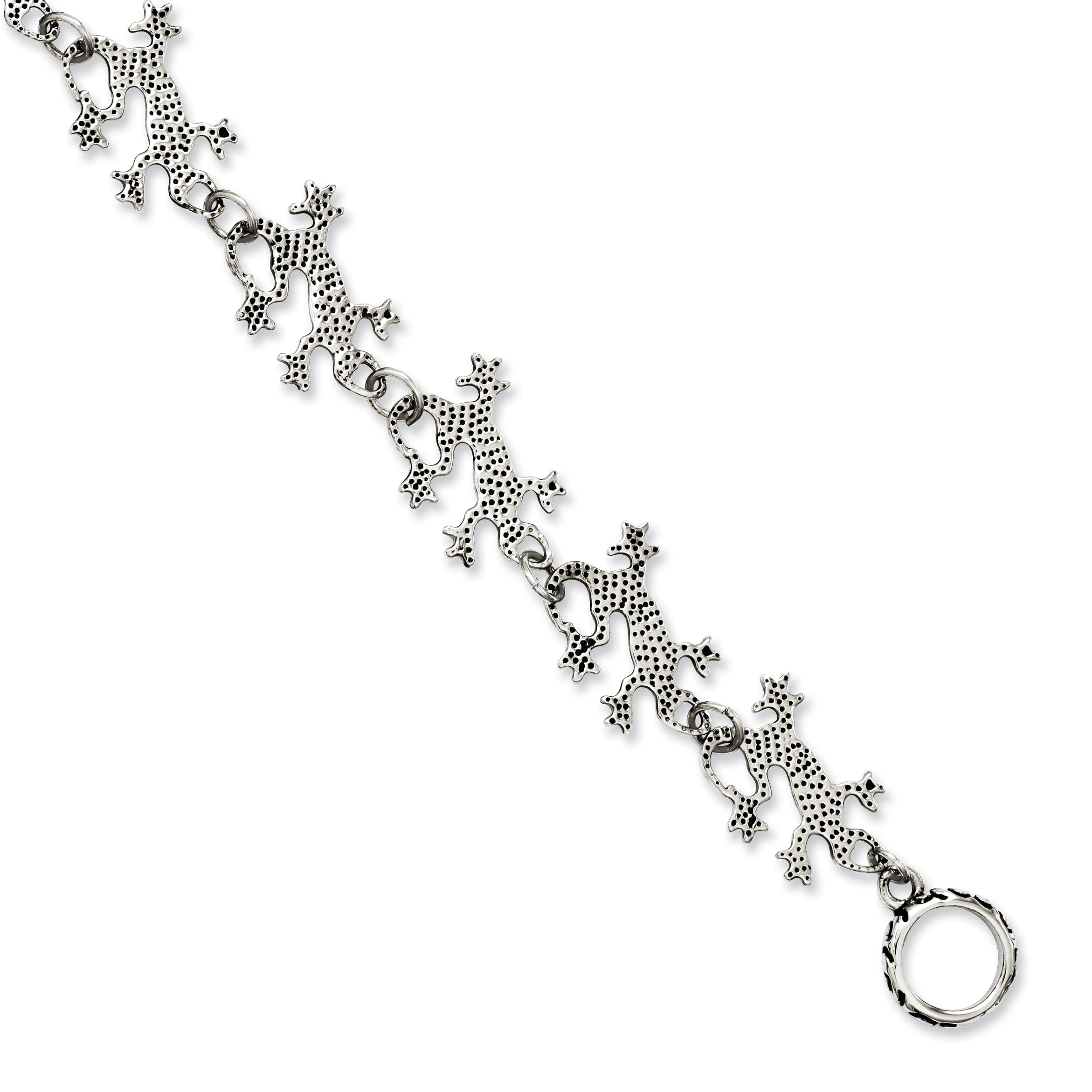 Stainless Steel Polished & Antiqued Lizards Toggle Bracelet for Men