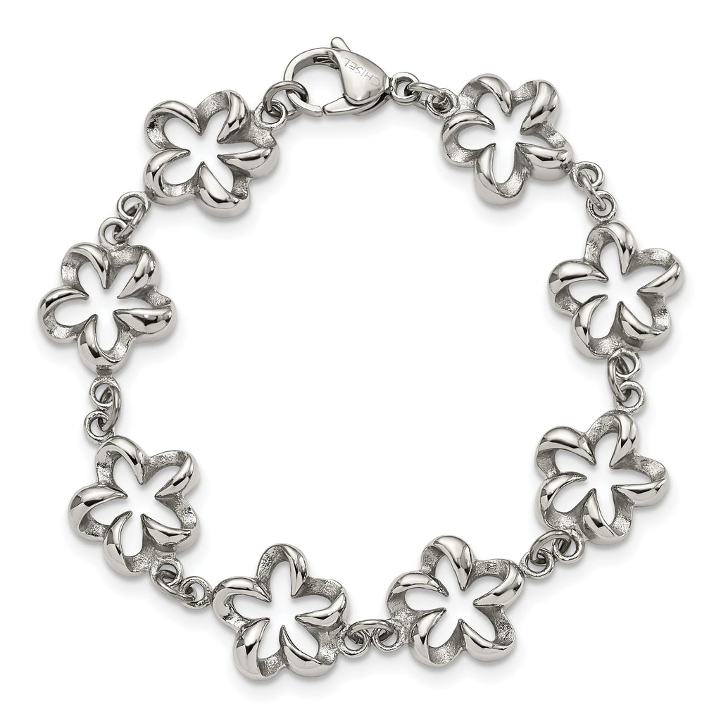 Stainless Steel Polished Flower Link Bracelet for Women