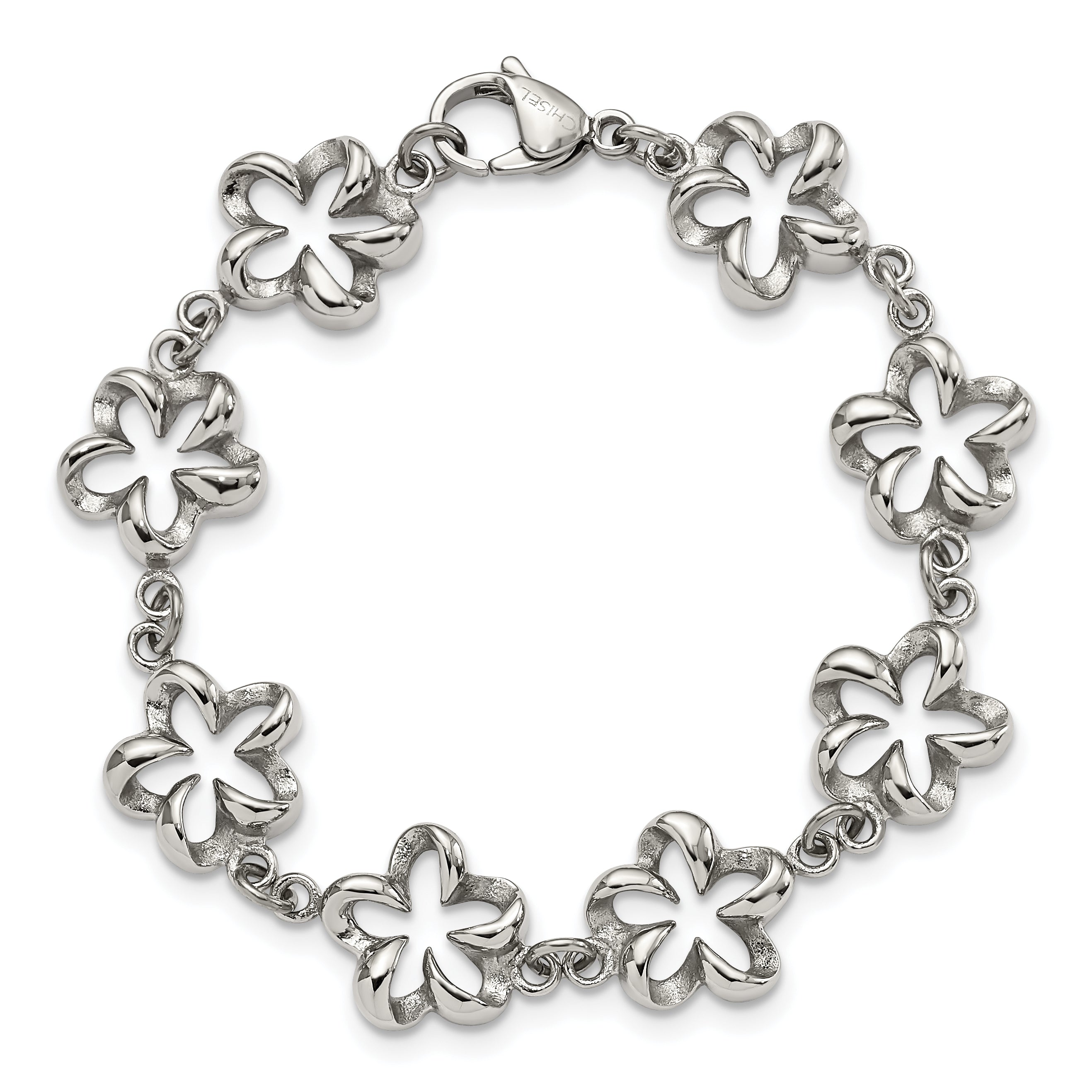 Stainless Steel Polished Flower Link Bracelet for Women
