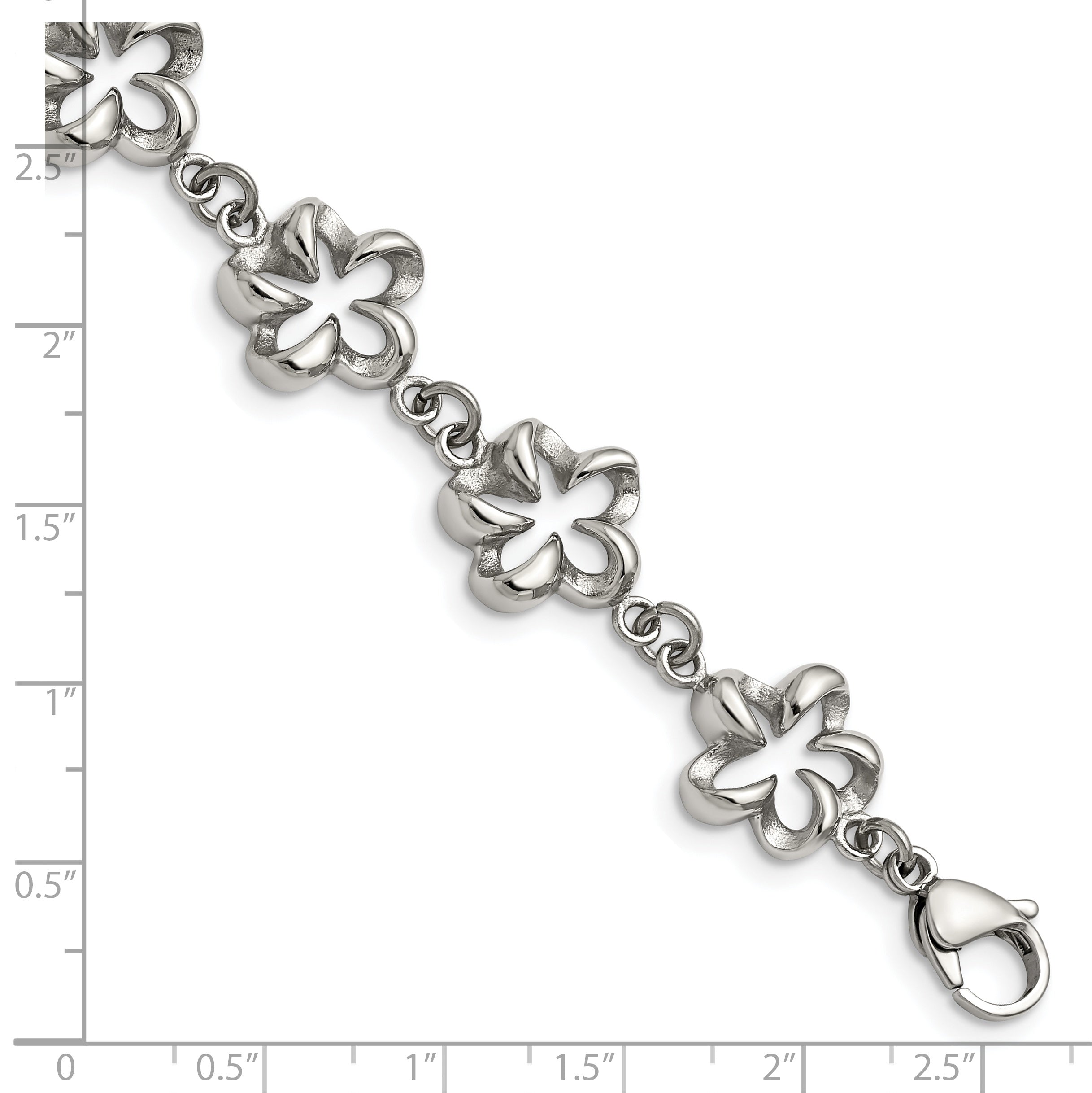 Stainless Steel Polished Flower Link Bracelet for Women