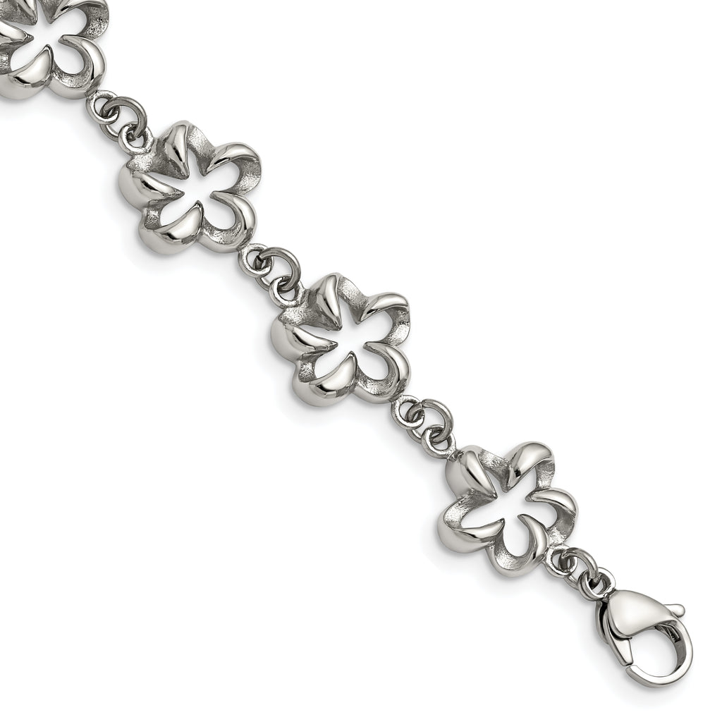Stainless Steel Polished Flower Link Bracelet for Women