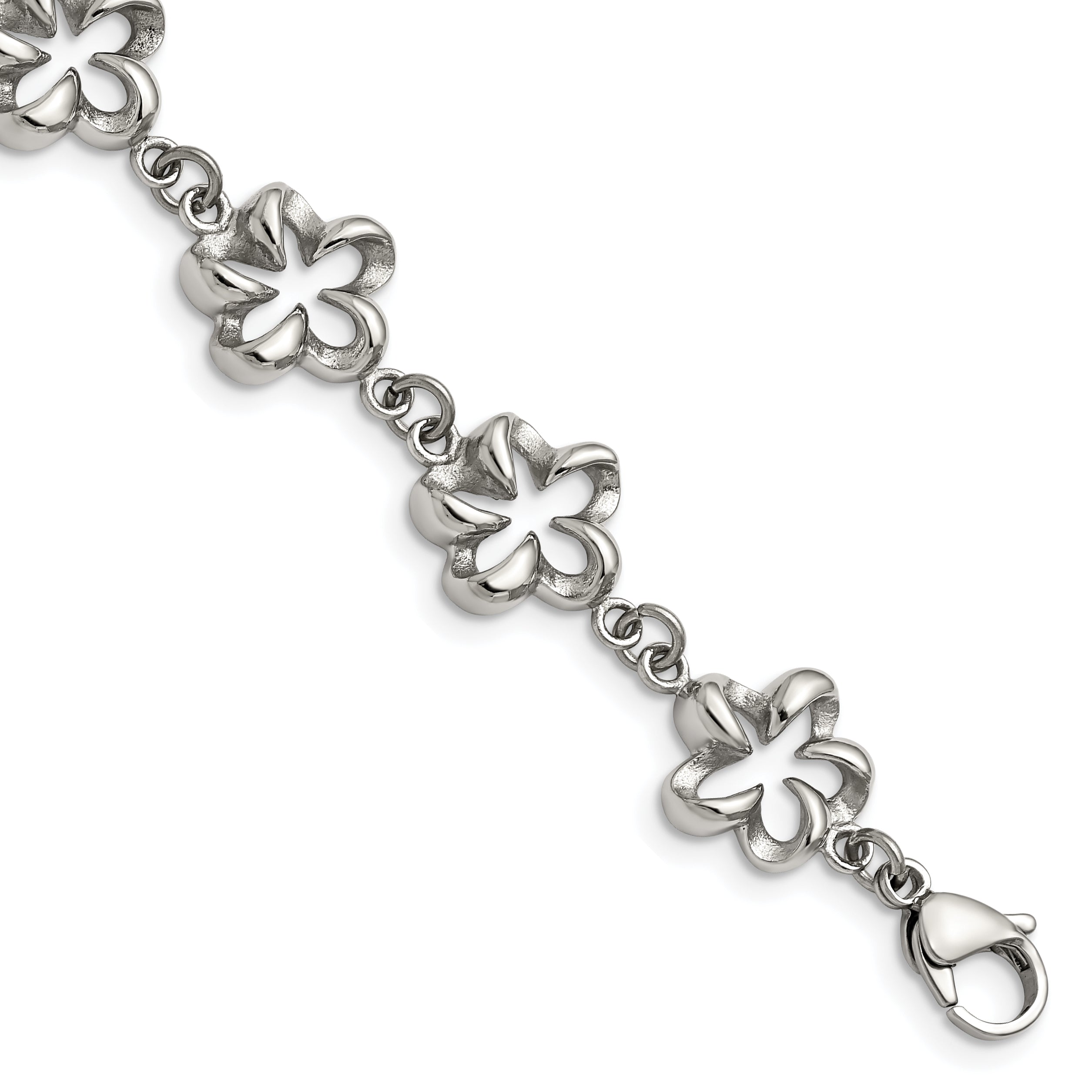 Stainless Steel Polished Flower Link Bracelet for Women