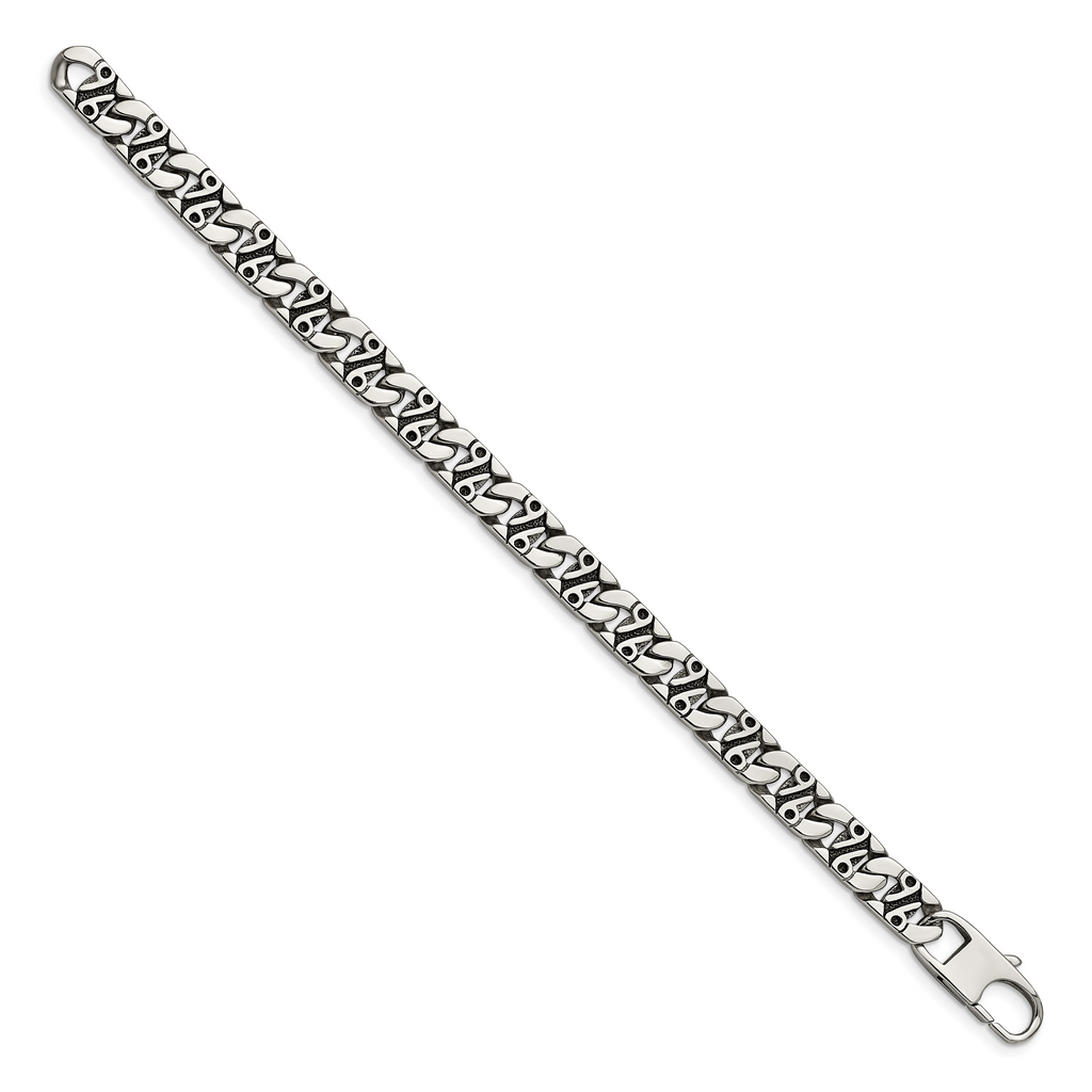 Stainless Steel Antiqued Polished and Textured Fancy Link Bracelet for Men
