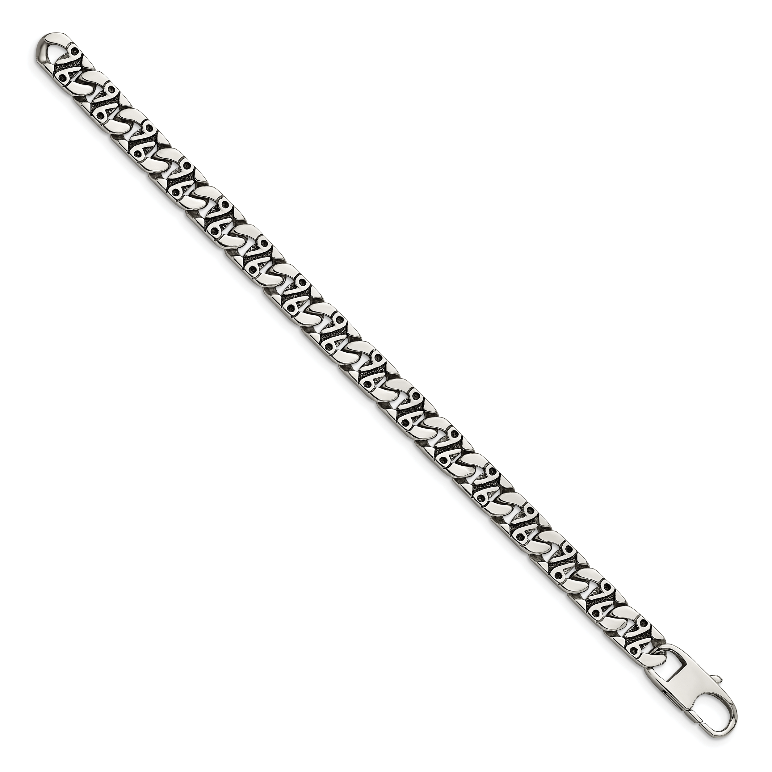 Stainless Steel Antiqued Polished and Textured Fancy Link Bracelet for Men