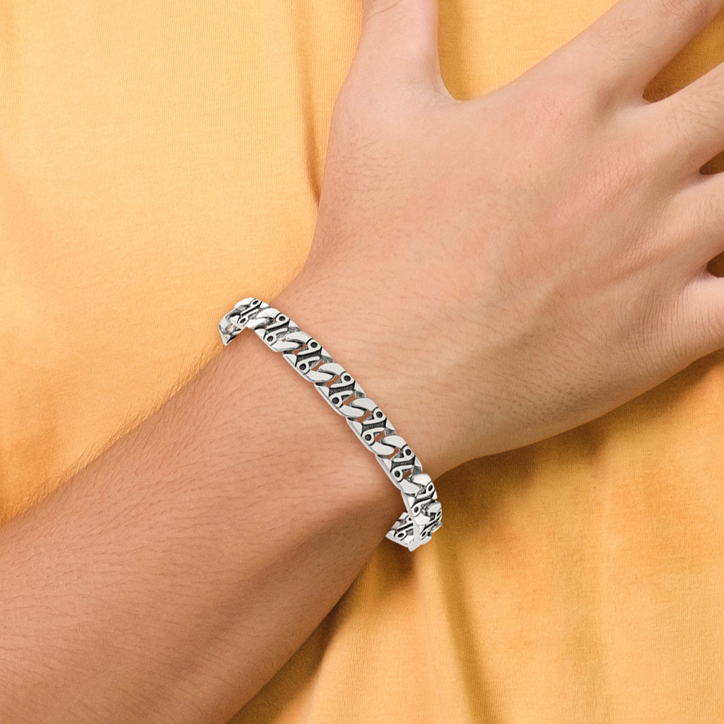 Stainless Steel Antiqued Polished and Textured Fancy Link Bracelet for Men