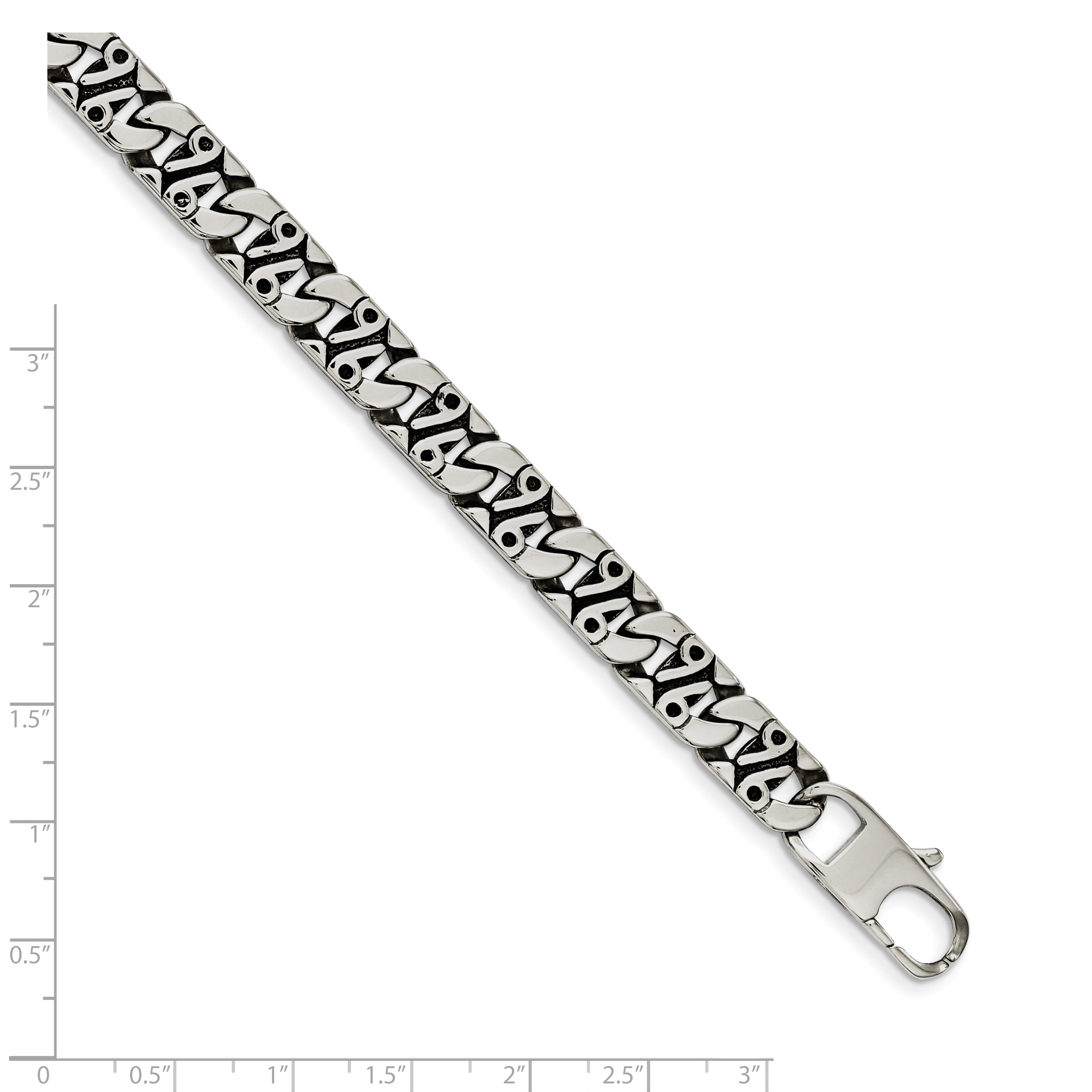 Stainless Steel Antiqued Polished and Textured Fancy Link Bracelet for Men