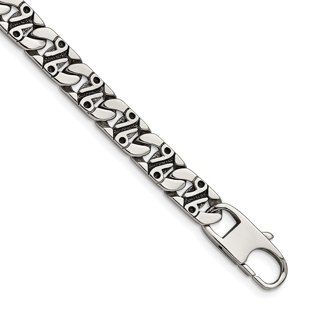 Stainless Steel Antiqued Polished and Textured Fancy Link Bracelet for Men
