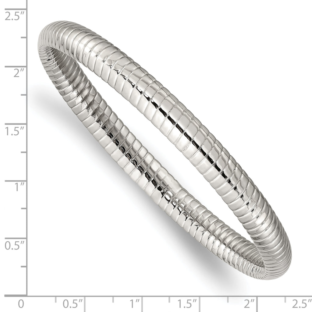 Stainless Steel Polished and Textured Hollow Bangle Bracelet for Women