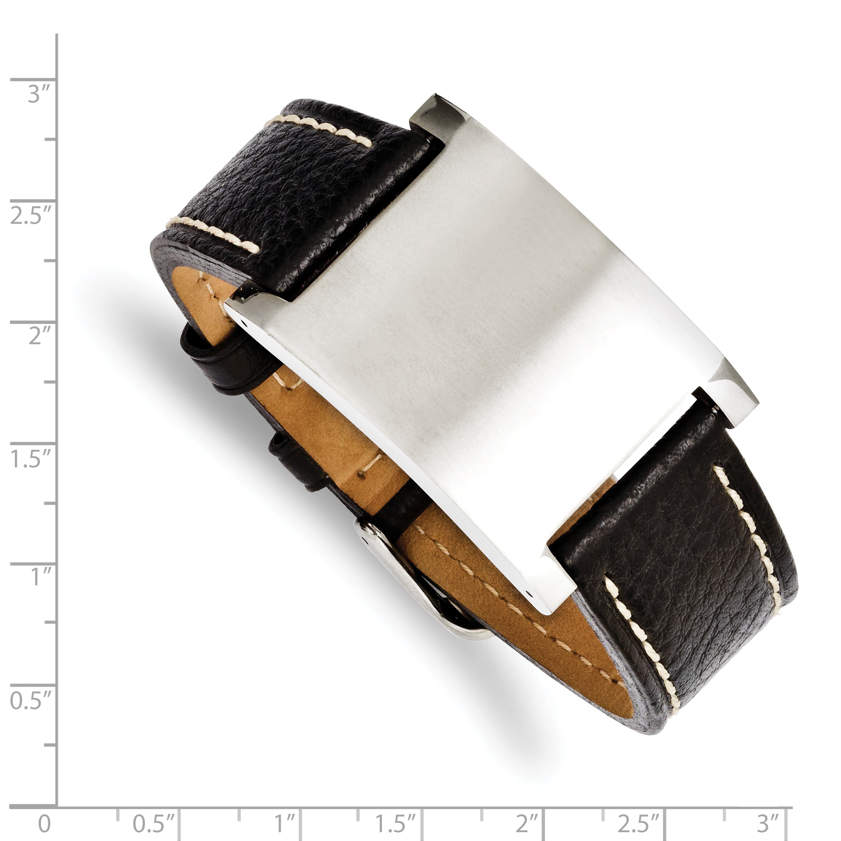 Stainless Steel Black Leather Adjustable Buckle Bracelet for Men