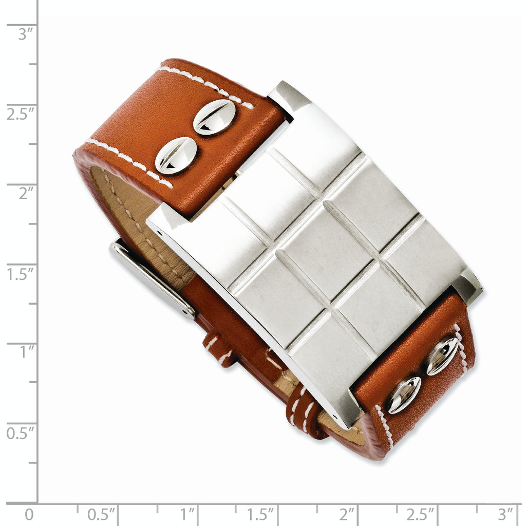 Stainless Steel Brown Leather Adjustable Buckle Bracelet for Men