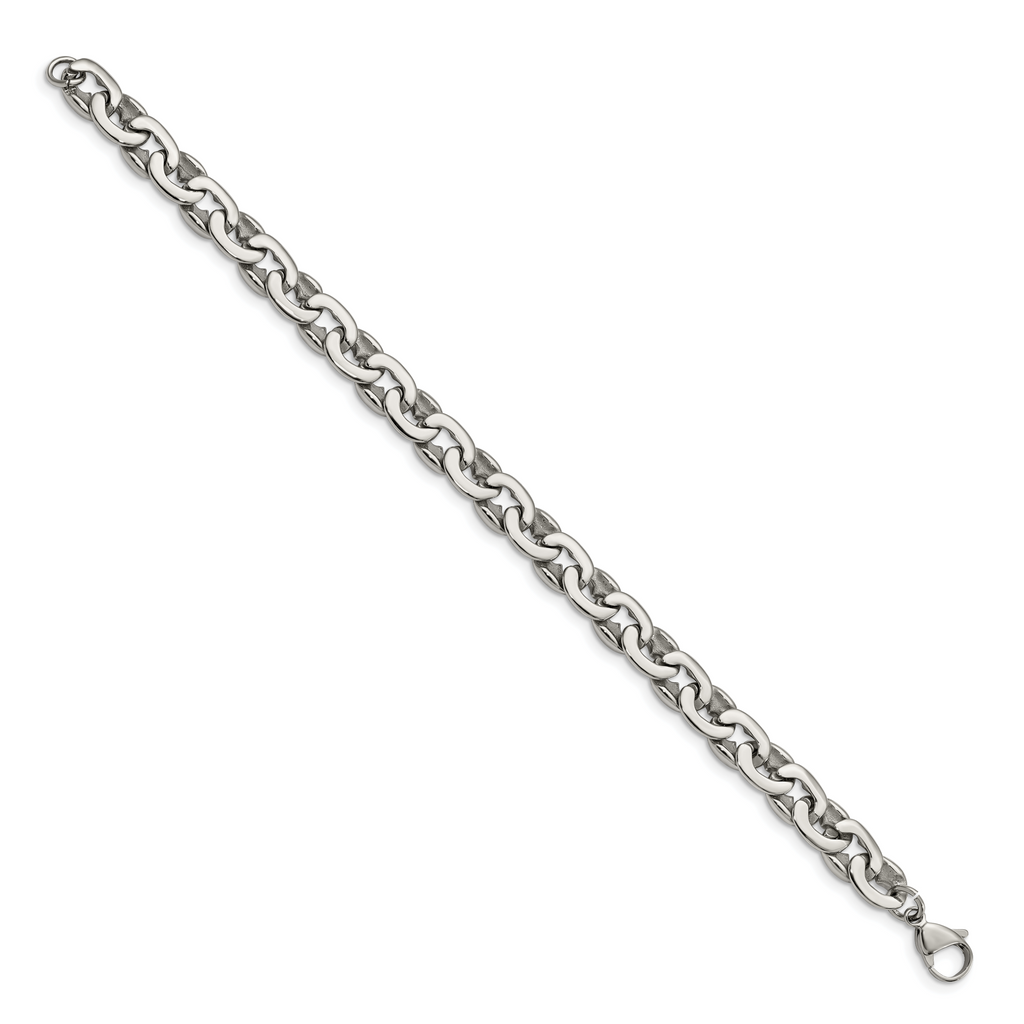 Stainless Steel Polished Oval Link Bracelet for Men