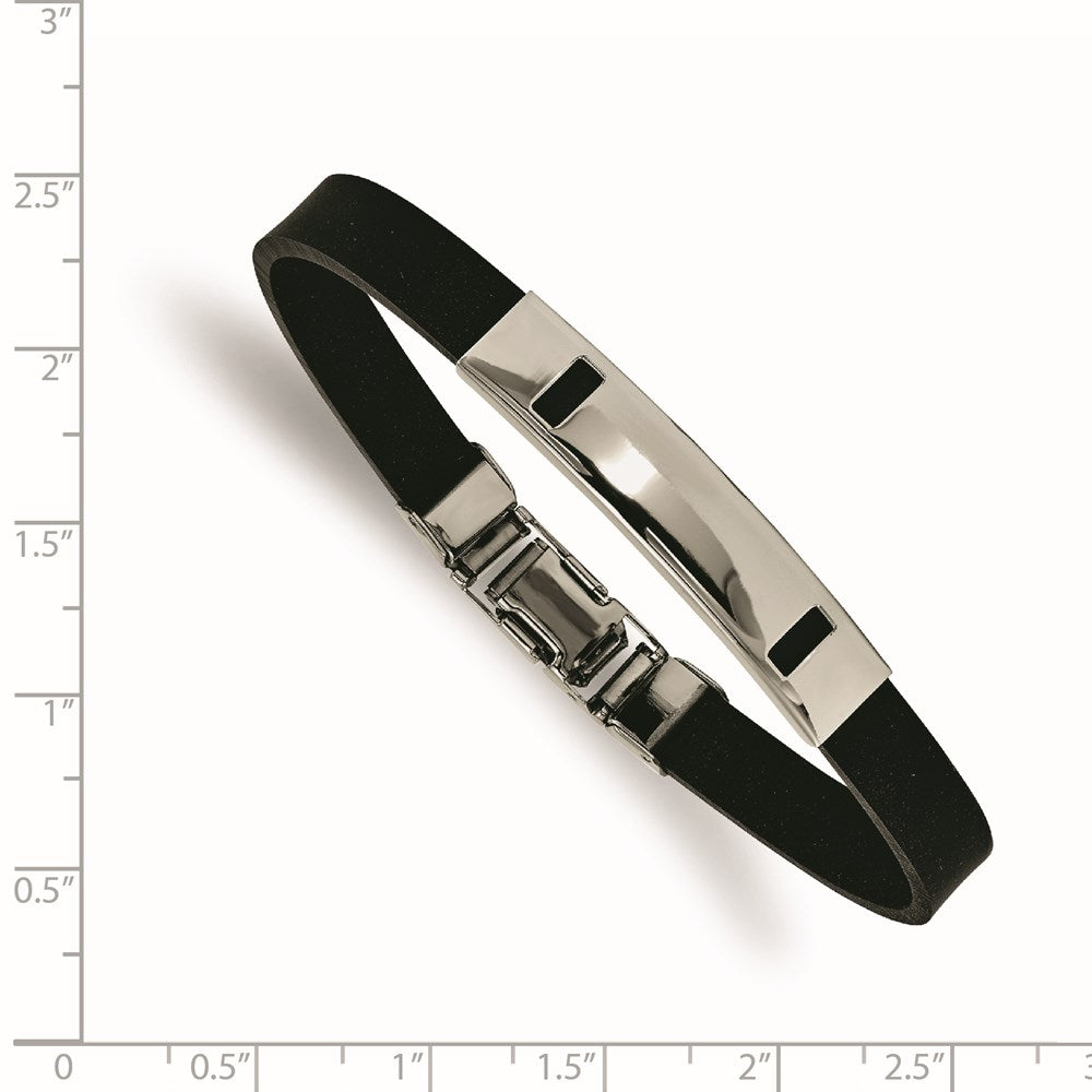 Black Rubber Bracelet in Stainless Steel, 10mm Wide 8.5 Inches - Sophia Jewelers