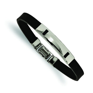 Black Rubber Bracelet in Stainless Steel, 10mm Wide 8.5 Inches - Sophia Jewelers