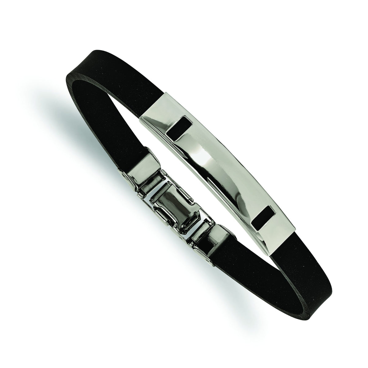 Black Rubber Bracelet in Stainless Steel, 10mm Wide 8.5 Inches - Sophia Jewelers