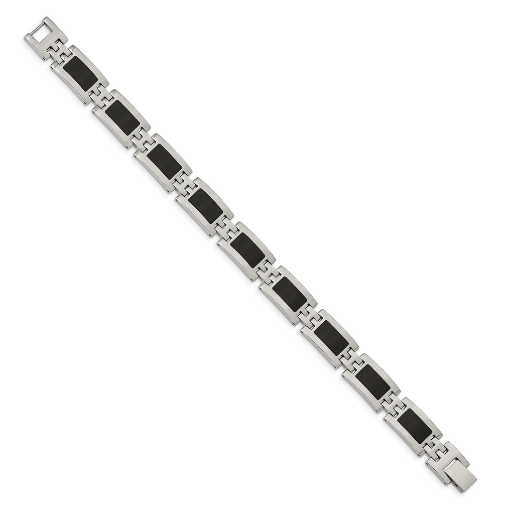 Stainless Steel Polished with Black Enamel Link Bracelet for Men