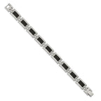 Black Enamel Link Bracelet in Stainless Steel, 11mm, 9 in - Sophia Jewelers