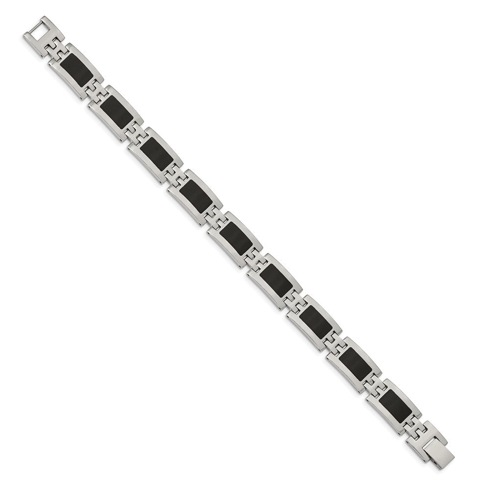 Black Enamel Link Bracelet in Stainless Steel, 11mm, 9 in - Sophia Jewelers
