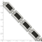 Stainless Steel Polished with Black Enamel Link Bracelet for Men