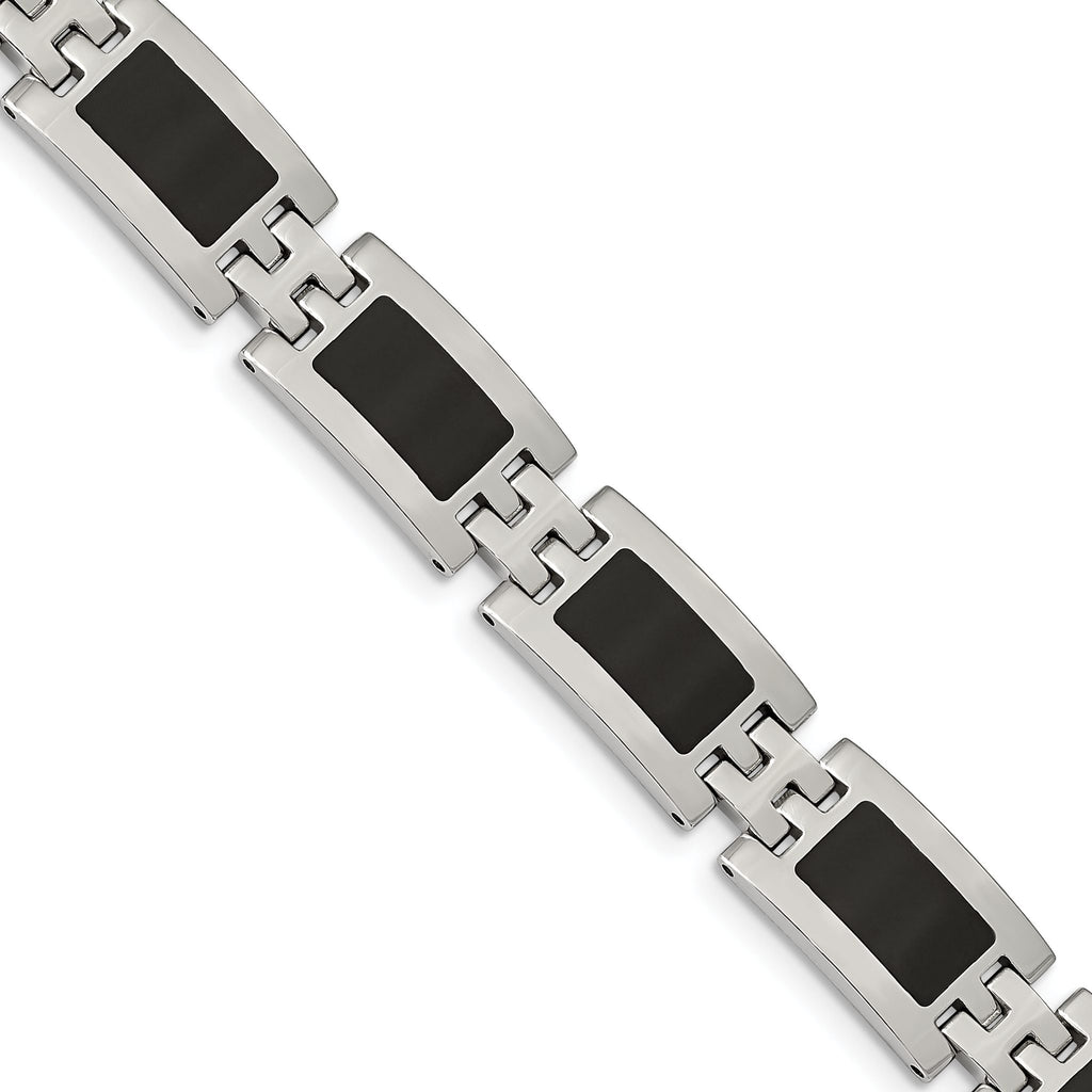 Black Enamel Link Bracelet in Stainless Steel, 11mm, 9 in - Sophia Jewelers