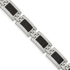 Black Enamel Link Bracelet in Stainless Steel, 11mm, 9 in - Sophia Jewelers
