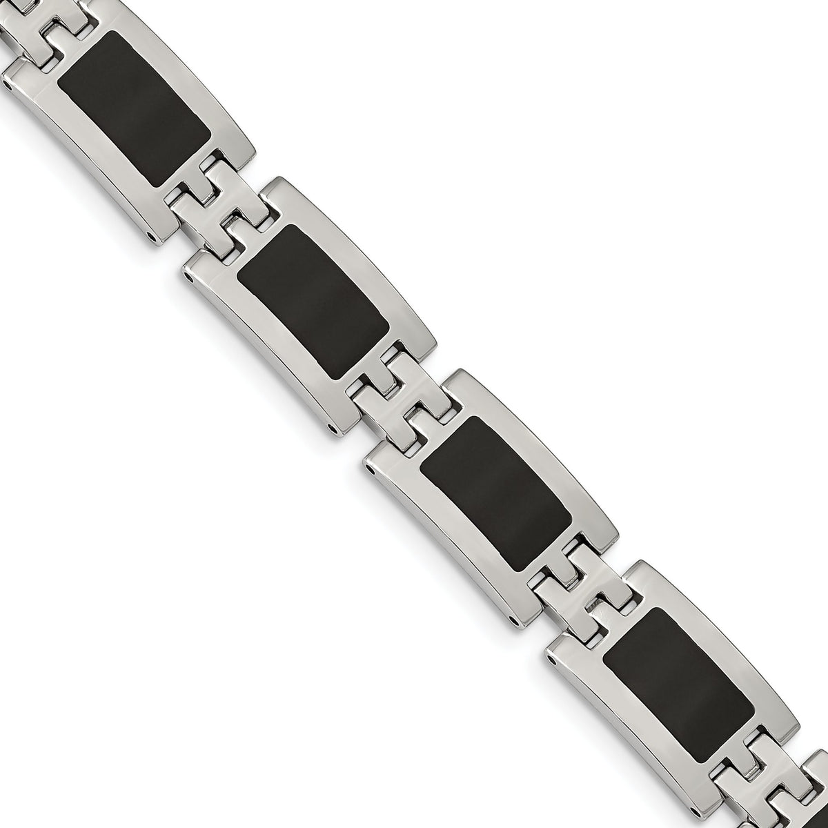 Black Enamel Link Bracelet in Stainless Steel, 11mm, 9 in - Sophia Jewelers