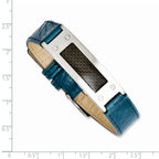 Stainless Steel Textured Blue Leather with Carbon Fiber Inlay Buckle Bracelet for Men