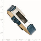 Blue Leather & Carbon Fiber Bracelet in Stainless Steel, 14mm, 8 in. - Sophia Jewelers