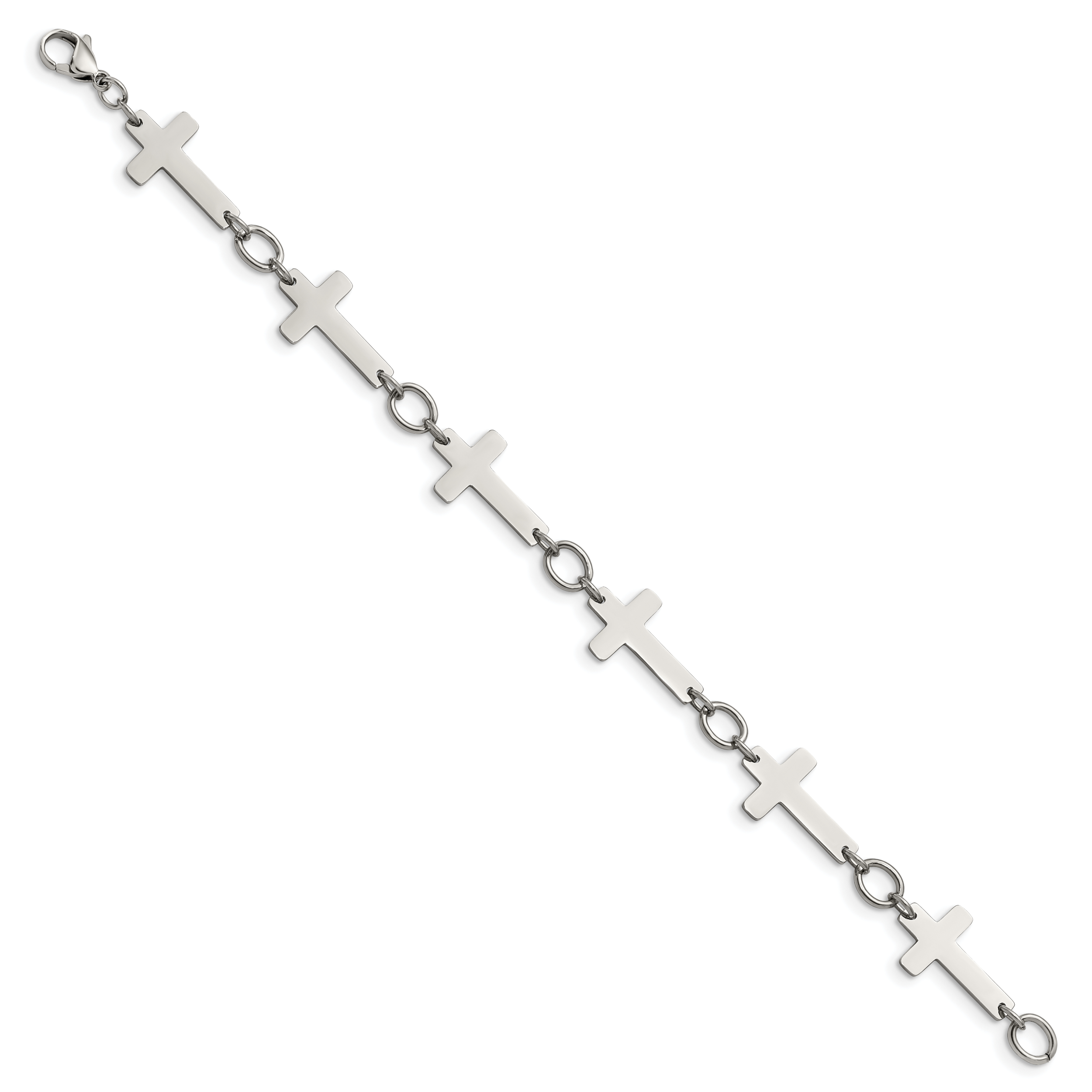 Stainless Steel Polished Sideways Cross Link Bracelet for Women