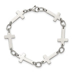 Stainless Steel Polished Sideways Cross Link Bracelet for Women