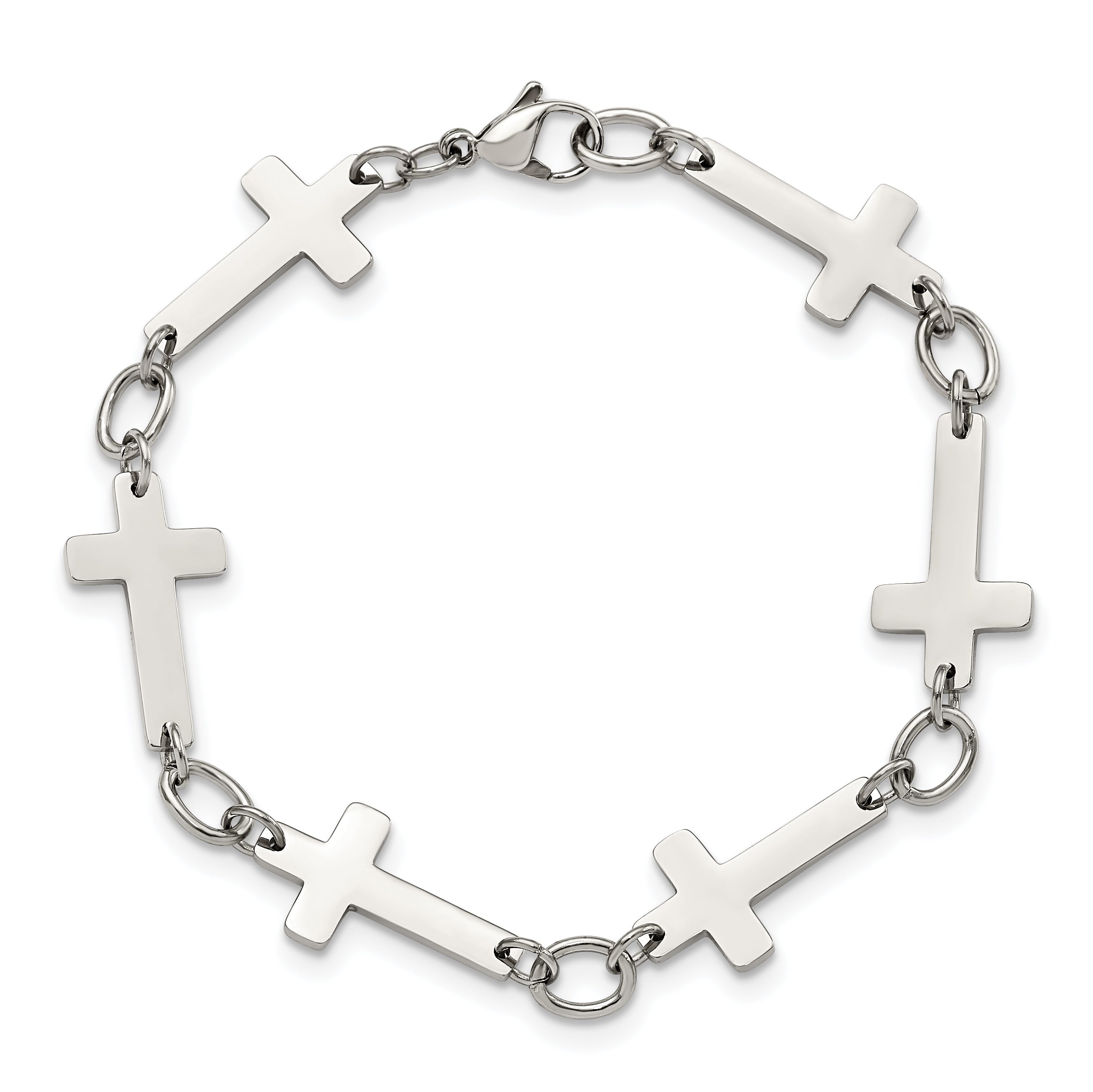 Stainless Steel Polished Sideways Cross Link Bracelet for Women
