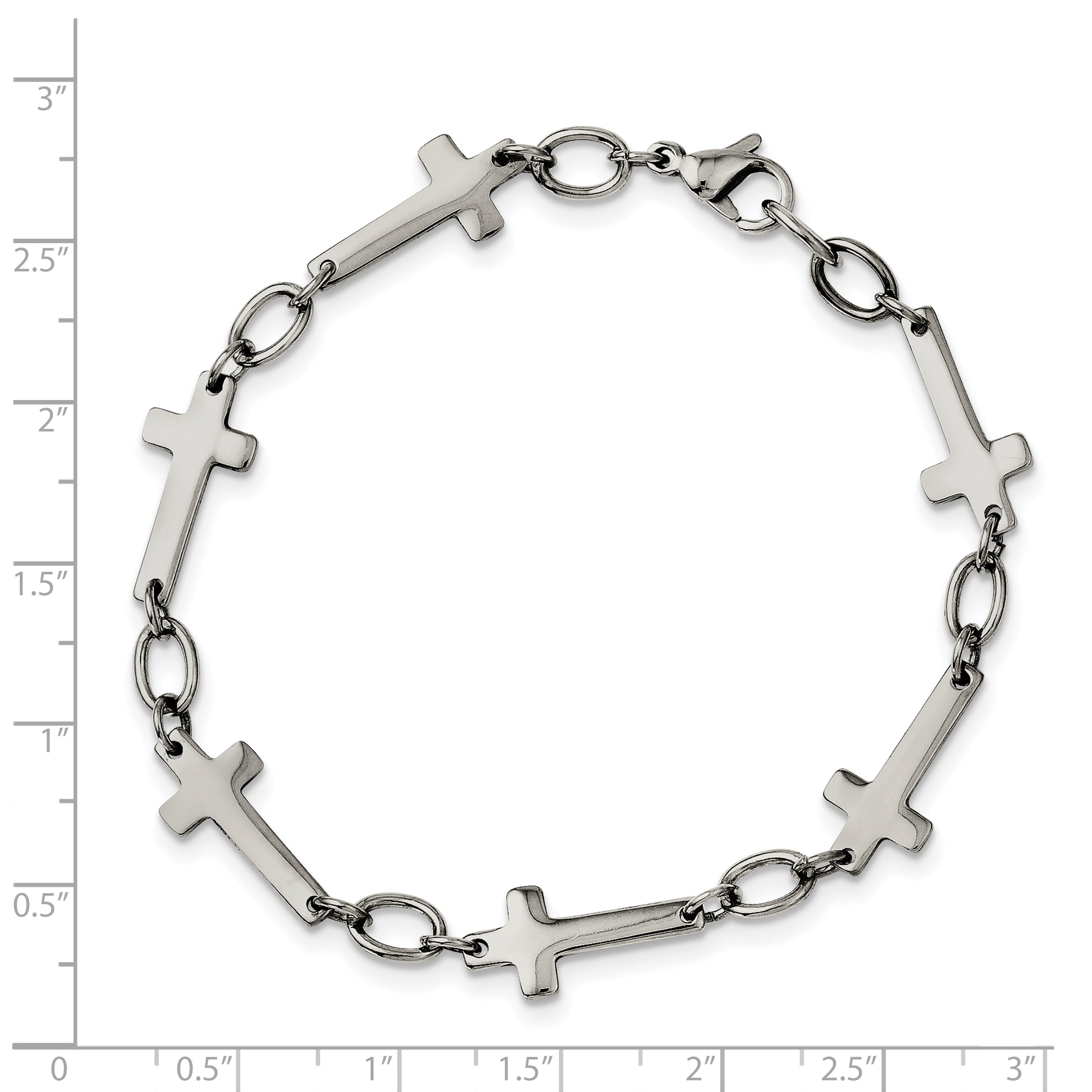 Stainless Steel Polished Sideways Cross Link Bracelet for Women
