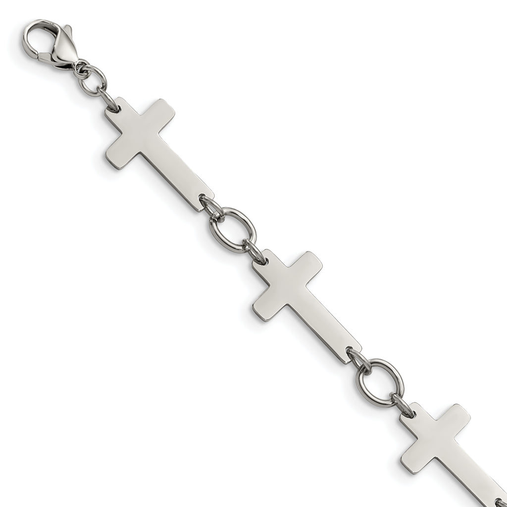 Stainless Steel Polished Sideways Cross Link Bracelet for Women