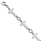 Stainless Steel Polished Sideways Cross Link Bracelet for Women